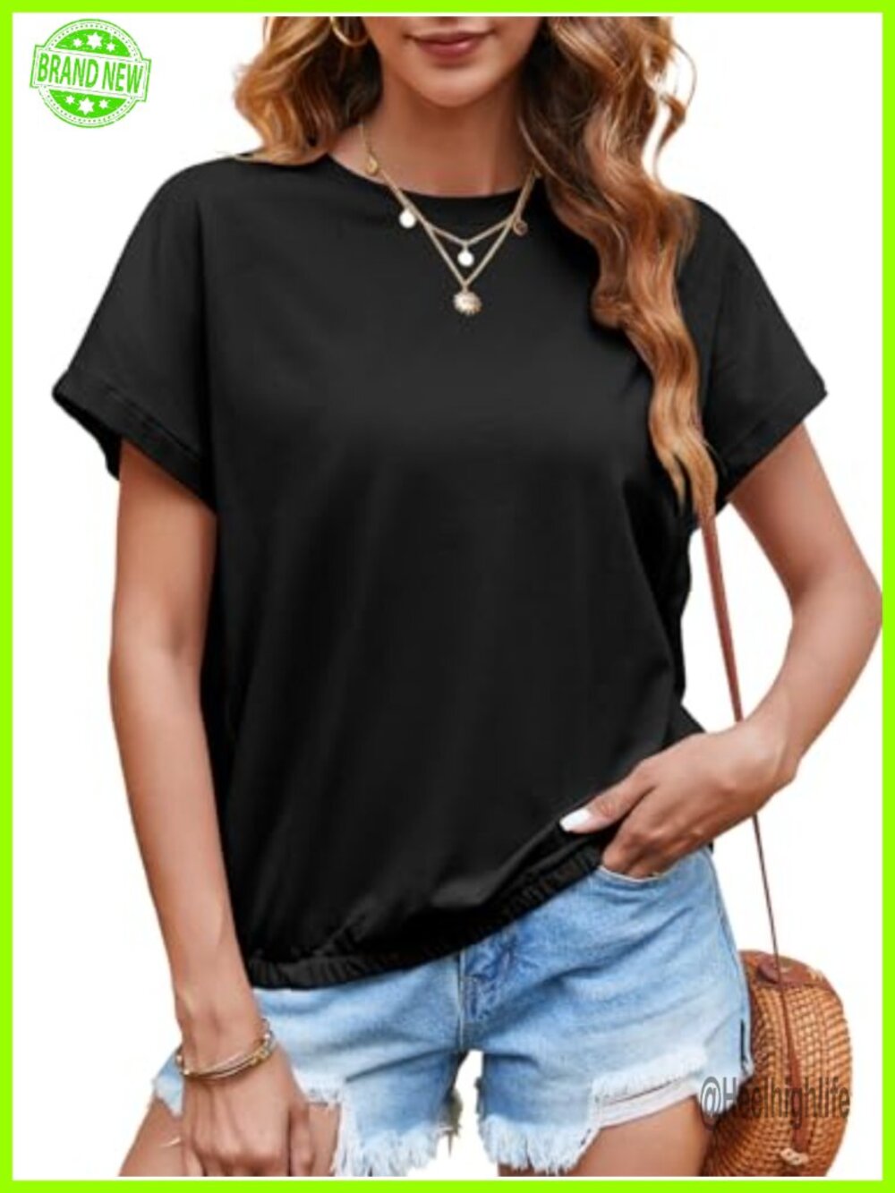 Women's Summer Cap Sleeve Crew Neck Tunic Top Loose Fit Casual Sweatshirt